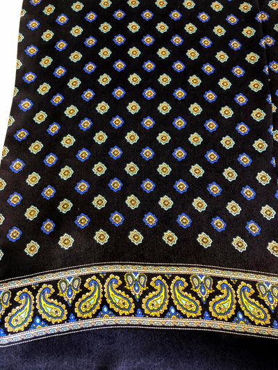 Silk Scarf Navy Blue Paisley Flower detail