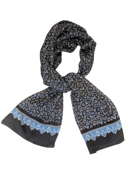Silk Navy Paisley Scarf 