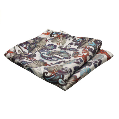 Silk printed pocket Square white sealife