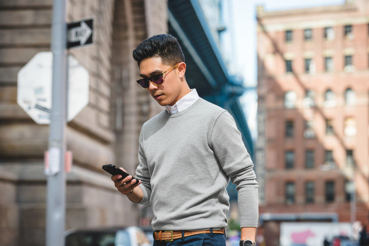 Silver Grey Men´s Cashmere Crew Neck Sweater Ripley - Hommard