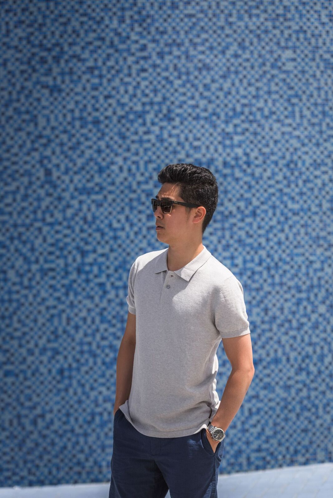 Navy Men´s Cashmere Polo Shirt Hampton in Cotton Cashmere - Hommard