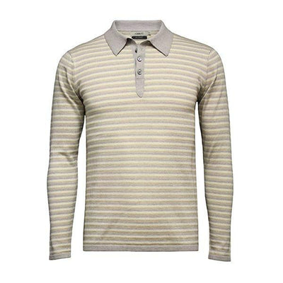 Blue grey Men´s Striped Long Sleeve Polo Shirt - Hommard