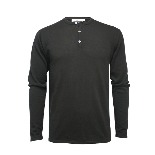 Men´s Jersey Henley T Shirt black Long Sleeves St Tropez - Hommard