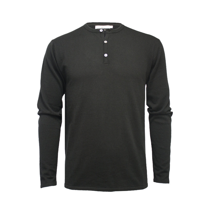 Men´s Jersey Henley T Shirt black Long Sleeves St Tropez - Hommard