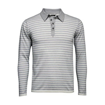 Blue grey Men´s Striped Long Sleeve Polo Shirt - Hommard