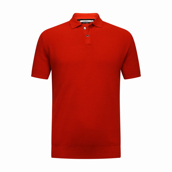 Cotton Cashmere Polo Shirt Cancale in fine pique stitch Red