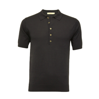 Silk Polo Shirt 5 Buttons Black St Barths