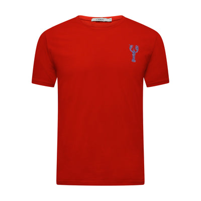 Red T Shirt with Small Blue Lobster on chest