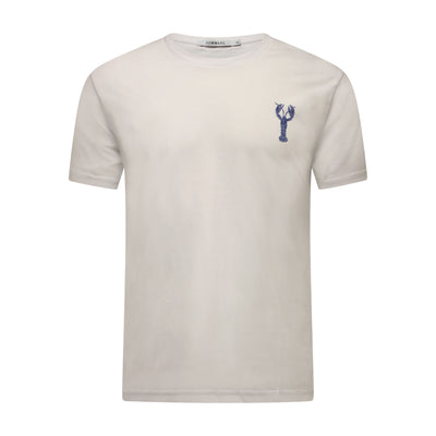 White T Shirt with Blue small Lobster on Chest