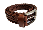 Woven leather belt light brown rolled