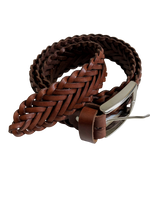 Woven leather belt light brown