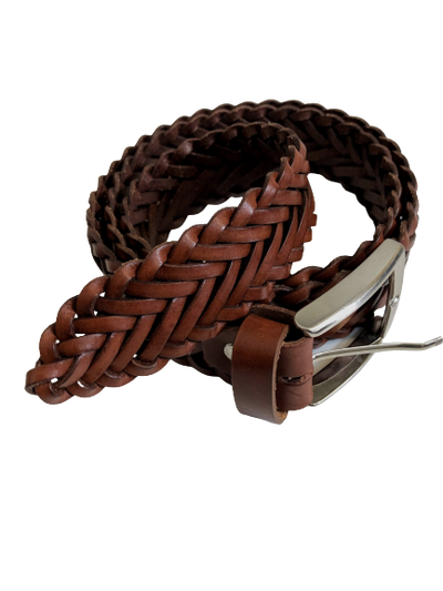 Woven leather belt light brown