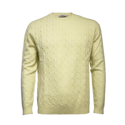 Men´s Cashmere Crew Neck Cable Sweater Yellow - Hommard