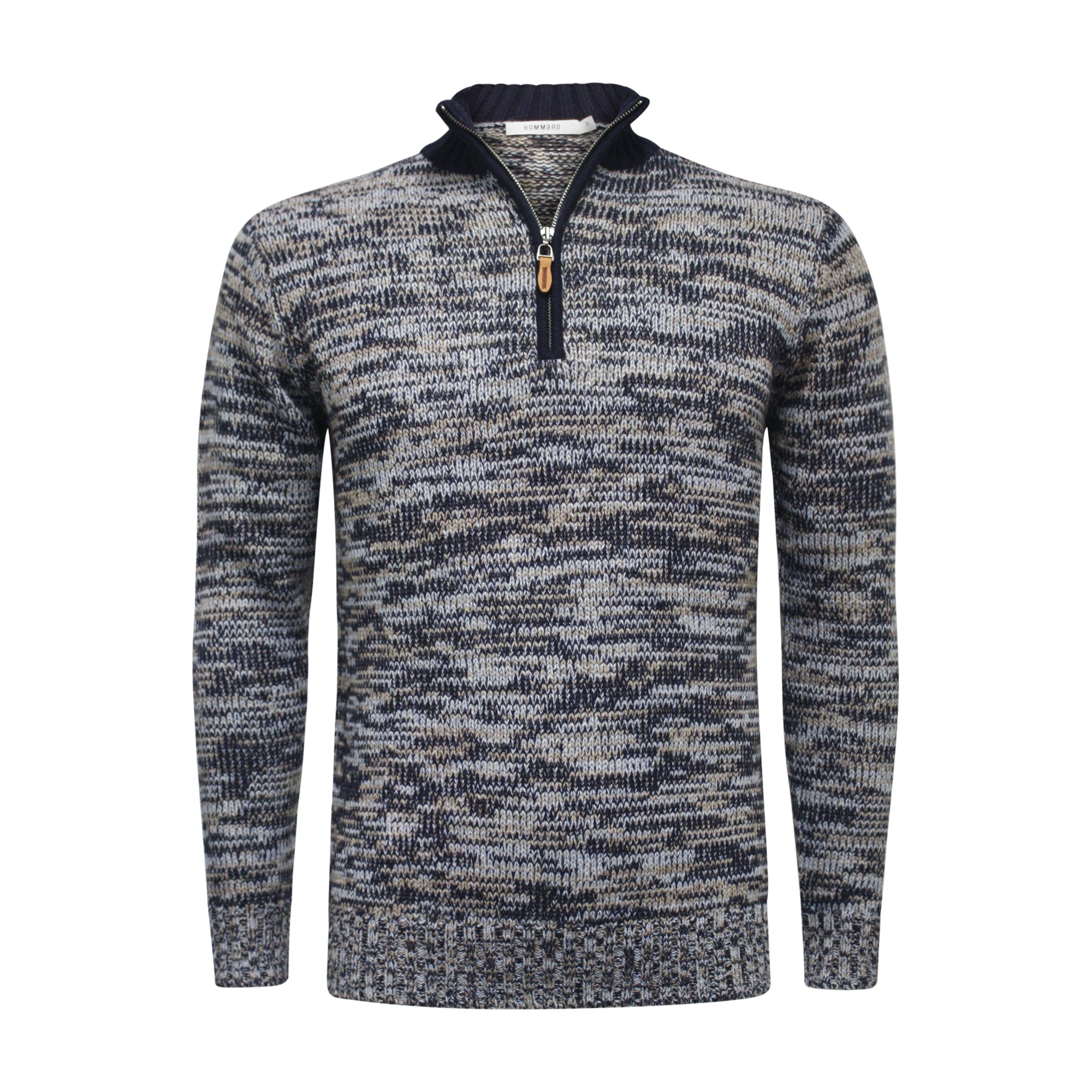 Cashmere Half Zip Sweater in Melange Navy Camel Blue Valcenis 