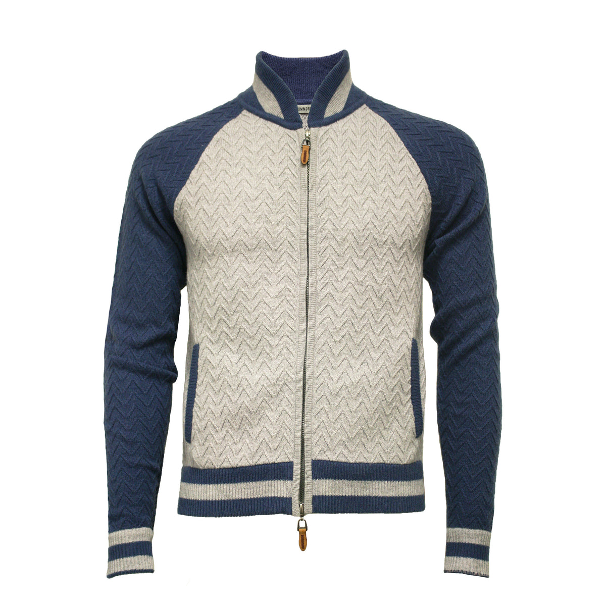 Grey Blue Men´s Cashmere Bomber Jacket in Herringbone Stitch Varau - Hommard