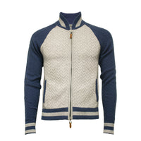 Grey Blue Men´s Cashmere Bomber Jacket in Herringbone Stitch Varau - Hommard