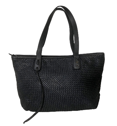 Black Woven Leather Tote Bag