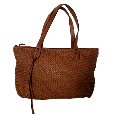 Cognac Woven Leather Tote Bag