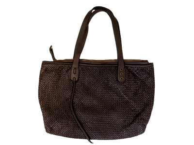 Dark Brown Woven Leather Tote Bag - Hommard