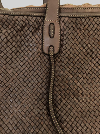 Dark Brown Woven Leather Tote Bag - Hommard