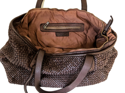 Dark Brown Woven Leather Tote Bag - Hommard