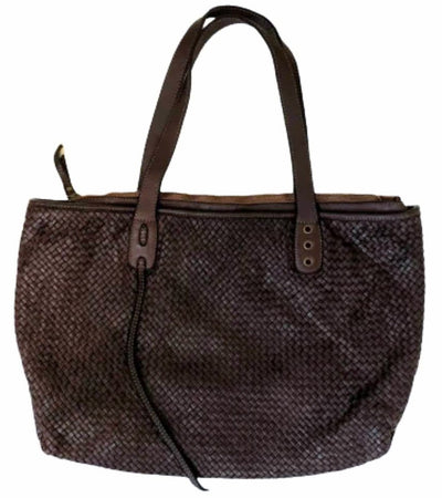 Dark Brown Woven Leather Tote Bag - Hommard