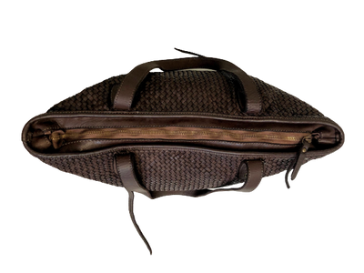 Dark Brown Woven Leather Tote Bag - Hommard