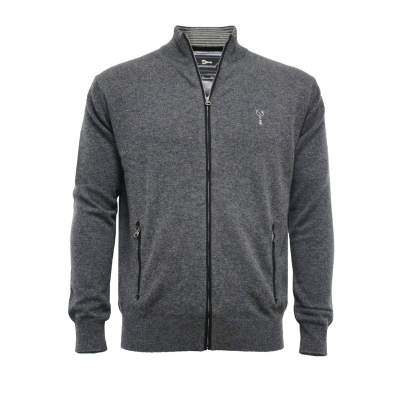 Charcoal Grey Men´s Cashmere Zipper Cardigan Porto - Hommard