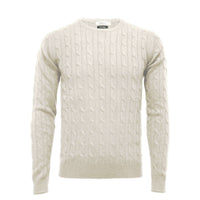 White Men´s Cashmere Crew Neck Cable Sweater - Hommard