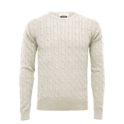 White Men´s Cashmere Crew Neck Cable Sweater - Hommard