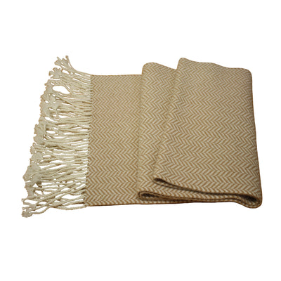 Brown Camel Cashmere Herringbone Scarf - Hommard