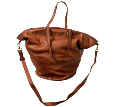 Light Brown Leather Big Hold All Bag - Hommard