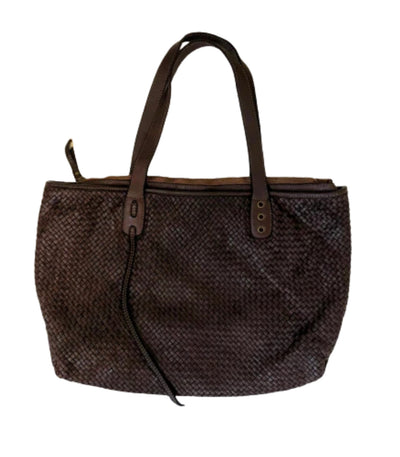 Dark Brown Woven Leather Tote Bag - Hommard
